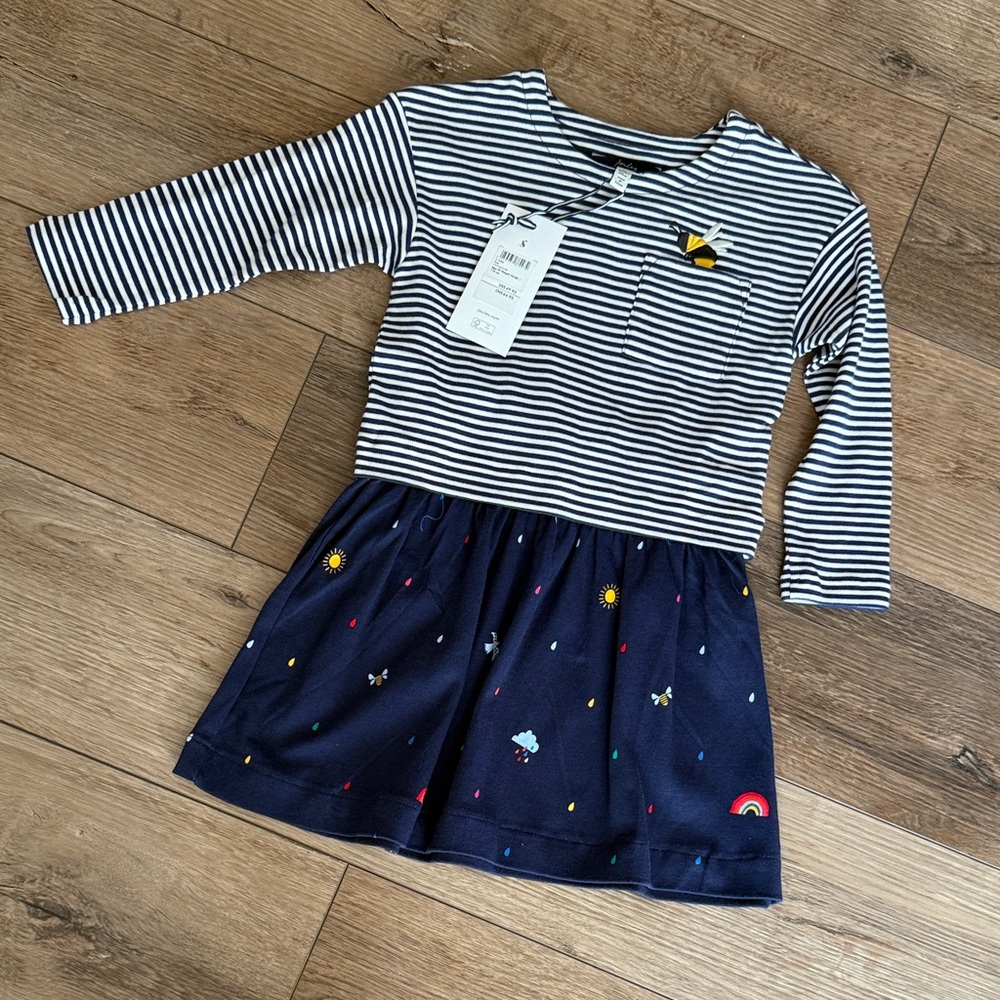 Joules Navy & White Striped Weather Bee Rose A-Line Dress - Size 5